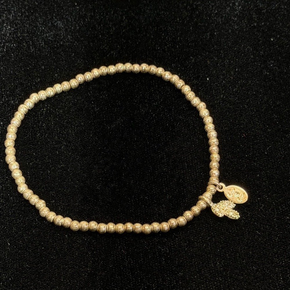 J&J Beaded Stretch Bracelet OS Gold‎ Crystal Butterfly Charm Logo Tag